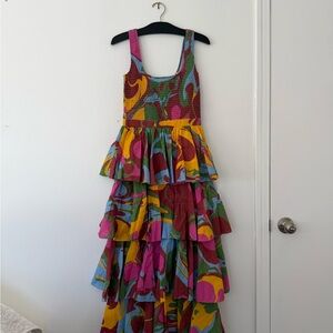 RHODE Multicolor Tiered Ruffle Maxi Dress - Pink, Yellow, Blue, Green